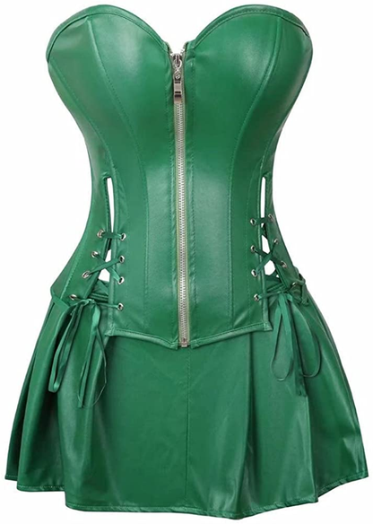 Leather Corsets for Women Bustier Lingerie Top Punk Rock Waist Cincher Basque Halloween Costume Apparel & Accessories > Clothing > Underwear & Socks > Lingerie jutrisujo Leather 5802green-s 3X-Large 