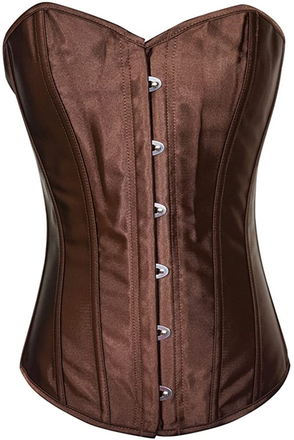 Chicastic Black Satin Sexy Strong Boned Corset Lace up Overbust Waist Cincher Bustier Bodyshaper Top - Also White & Red Apparel & Accessories > Clothing > Underwear & Socks > Lingerie Chicastic Brown X-Large 