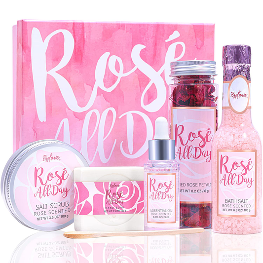 Spa Gifts for Women, Bath Gift Set with Rose Scent Gift Baskets for Women, Spa Kit Include Essential Oil, Bath Salt, Salt Scrub, Soap, Bath Petals, Christmas Gift Box for Her, 5 Pcs Spa Set Arts & Entertainment > Party & Celebration > Gift Giving # BFFLOVE   