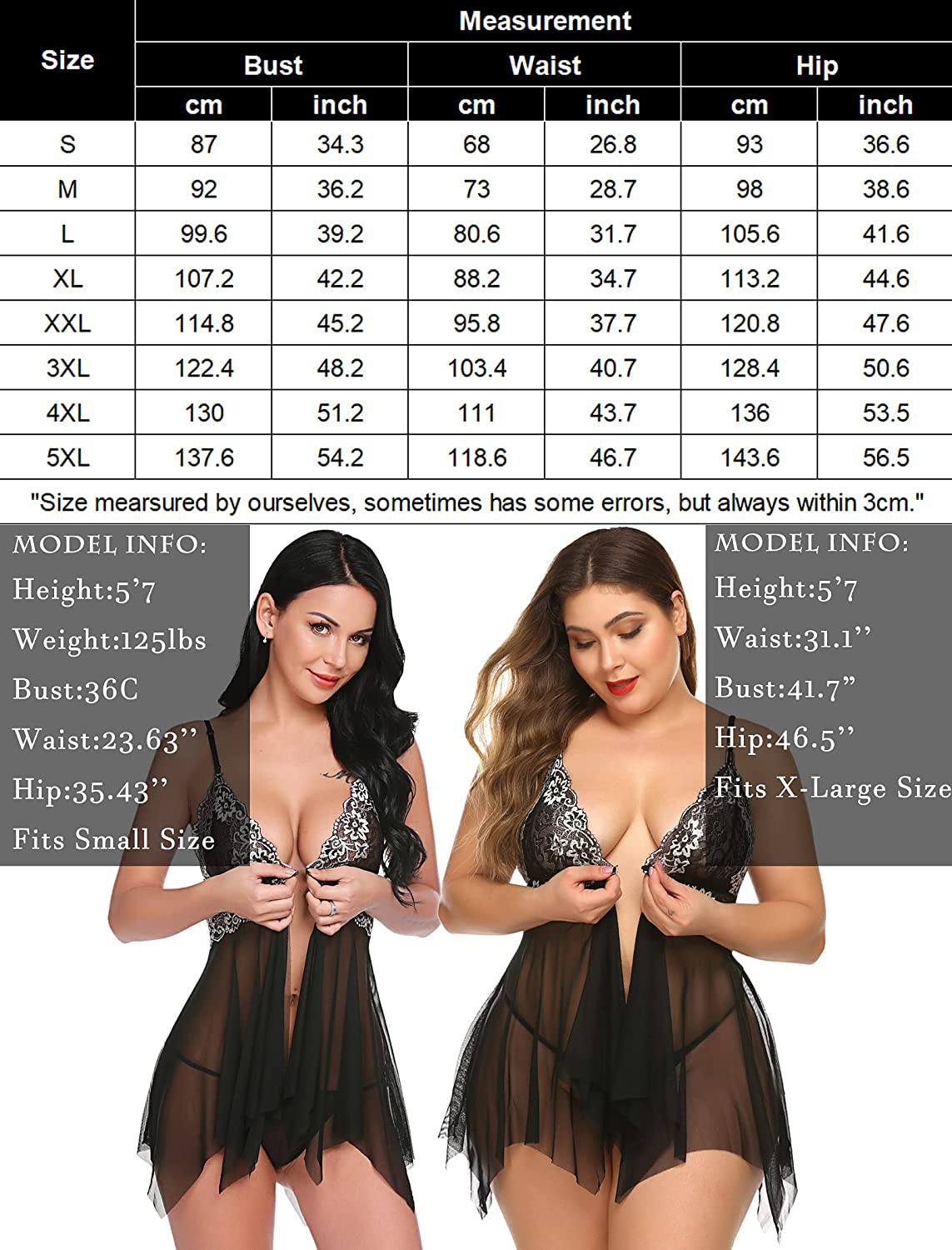Avidlove Women Lace Lingerie Front Closure Babydoll V Neck Nightwear Sexy Chemise Nightie Apparel & Accessories > Clothing > Underwear & Socks > Lingerie Kylie Max   