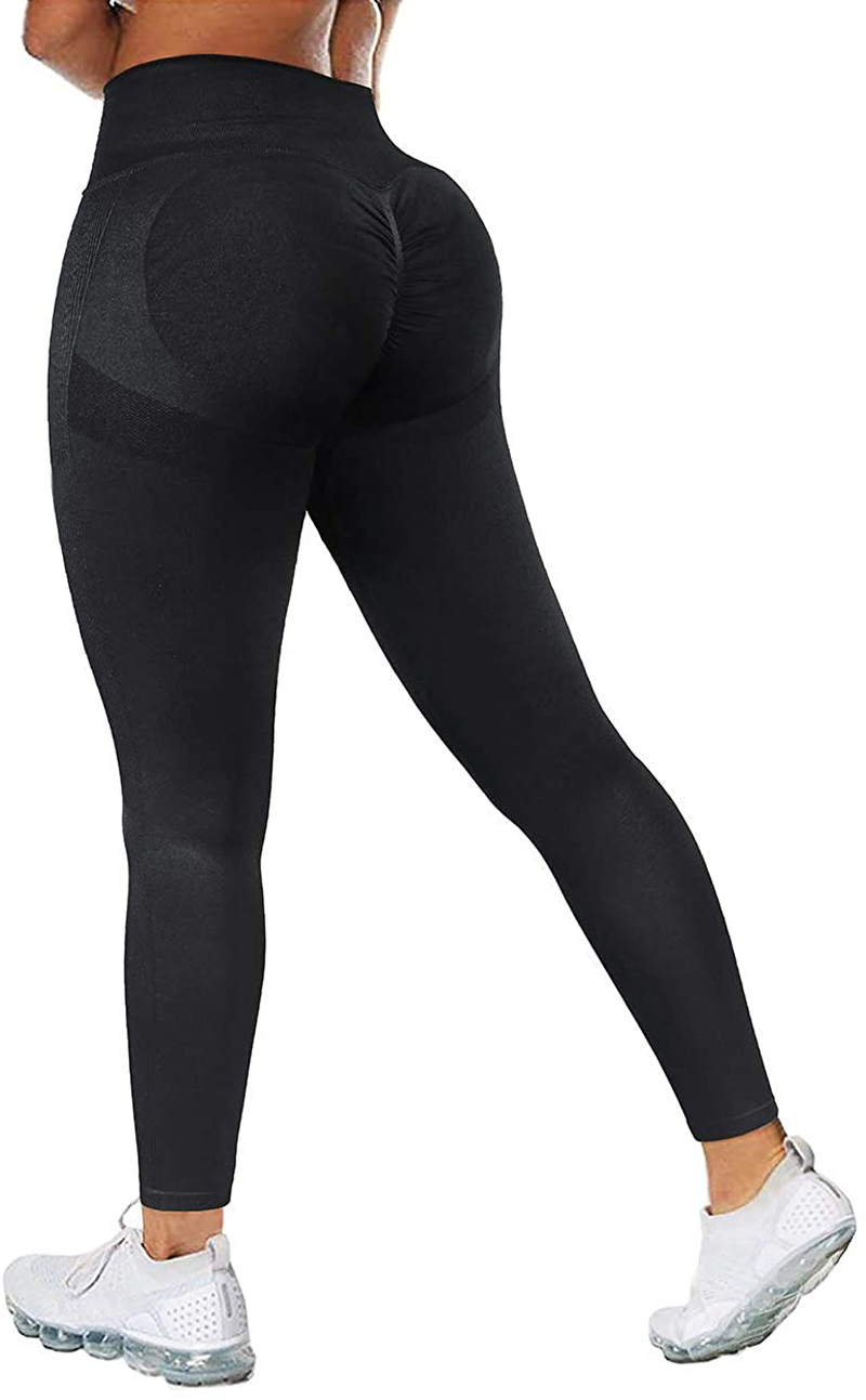 MOSHENGQI Womens Seamless Butt Lift Leggings High Waisted Yoga Pants Ribbed Workout Slimming Tights Apparel & Accessories > Clothing > Activewear MOSHENGQI #5 Seamless Black Large 