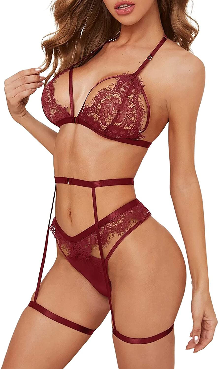 Sofia'S Choice Women'S 3 Piece Lingerie Set with Garter Belt Sexy Bra and Panty Sets Apparel & Accessories > Clothing > Underwear & Socks > Lingerie SOFIA'S CHOICE   