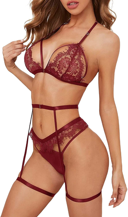 Sofia'S Choice Women'S 3 Piece Lingerie Set with Garter Belt Sexy Bra and Panty Sets Apparel & Accessories > Clothing > Underwear & Socks > Lingerie SOFIA'S CHOICE   