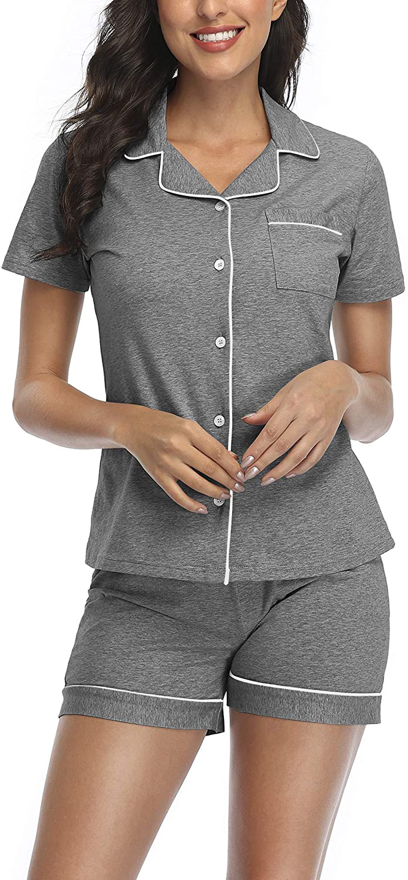Women's Pajamas Set, Short Sleeve Sleepwear Button-Down Nightwear Soft Pj Lounge Sets Pajamas for Women Apparel & Accessories > Clothing > Sleepwear & Loungewear > Pajamas CULAYII Dark Gray Medium 