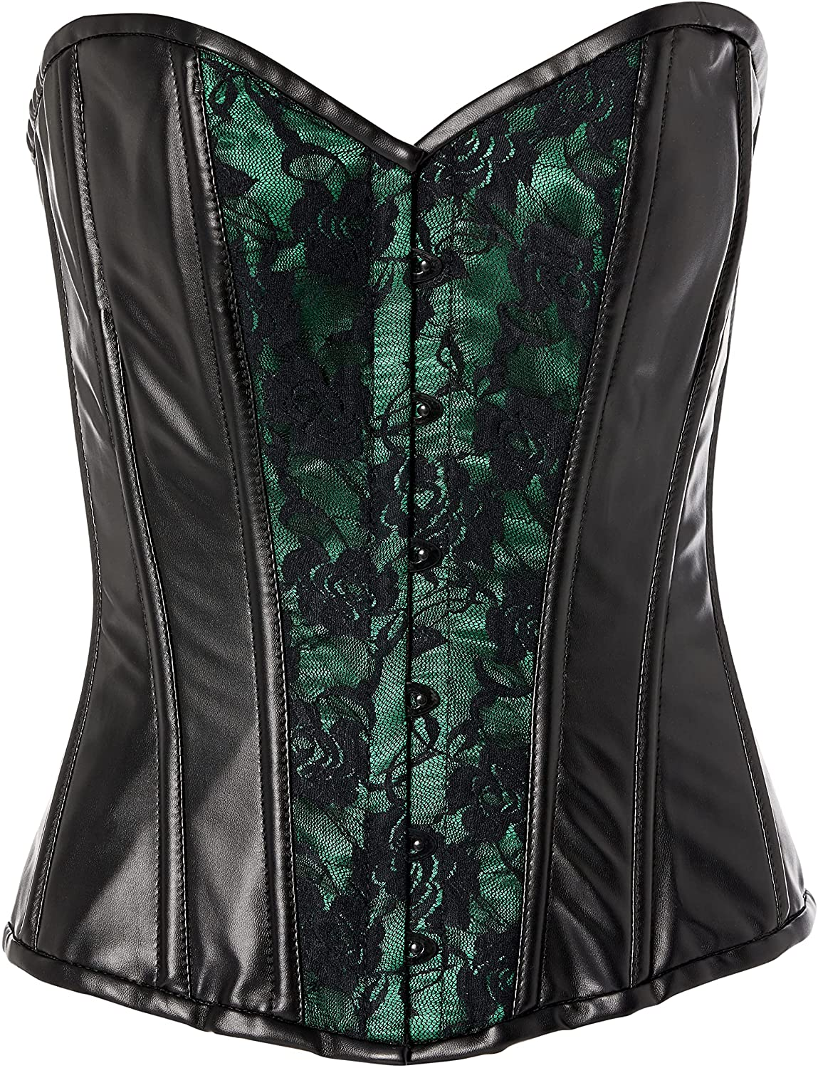 Daisy Corsets Womens Lavish Wet Look Overbust Corset Black W/Lace Overlay Apparel & Accessories > Clothing > Underwear & Socks > Lingerie Daisy corsets Green X-Large 