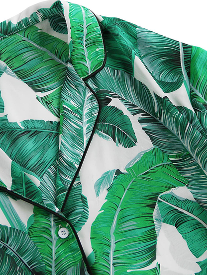 Floerns Women's Notch Collar Palm Leaf Print Sleepwear Two Piece Pajama Set Apparel & Accessories > Clothing > Sleepwear & Loungewear > Pajamas Floerns   