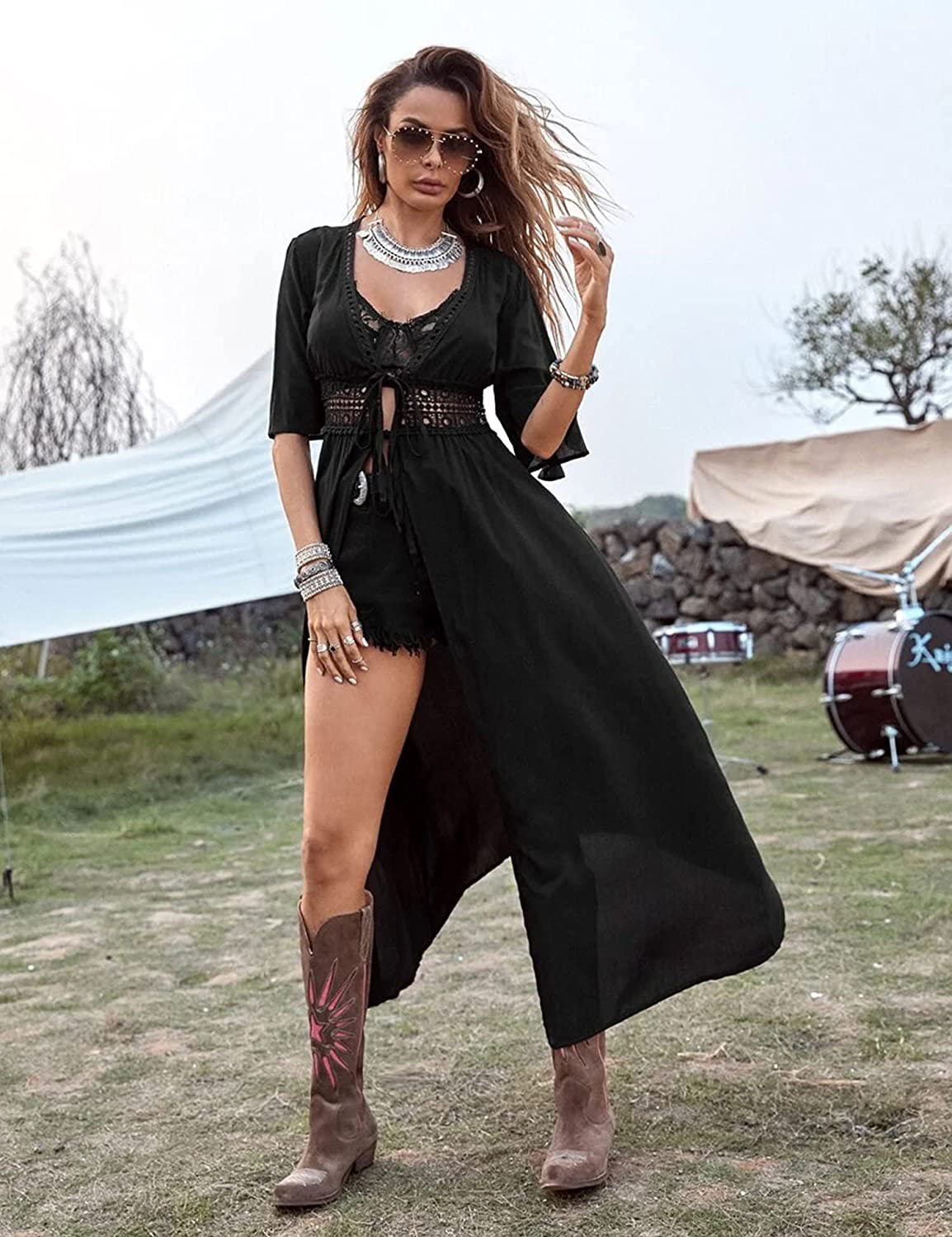 Ekouaer Women'S Swimwear Cover Ups Sexy Open Front Beach Bikini Swimsuit Kimono Cardigan Long Flowy Beachwear Apparel & Accessories > Clothing > Swimwear Kylie Max   