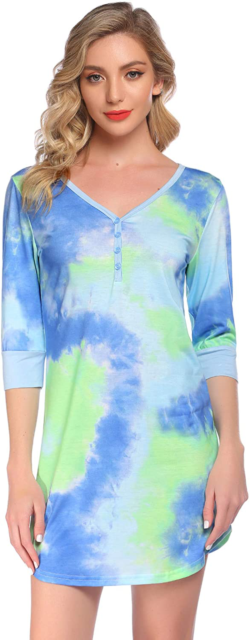 Ekouaer Women'S Nightgown Sleep Nightshirt Sleepshirt Button down Pajama Dress Sleepwear Apparel & Accessories > Clothing > Sleepwear & Loungewear > Nightgowns Kylie Max   