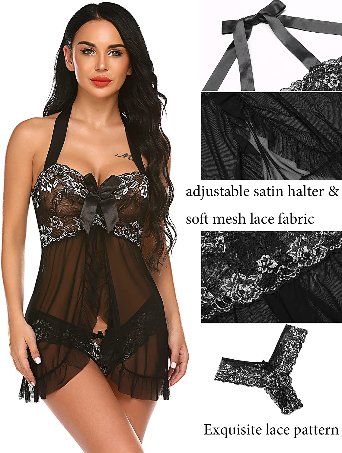 Avidlove Babydoll Lingerie for Women Halter Chemise Open Front Lingerie Sexy Nightwear Apparel & Accessories > Clothing > Underwear & Socks > Lingerie Kylie Max   