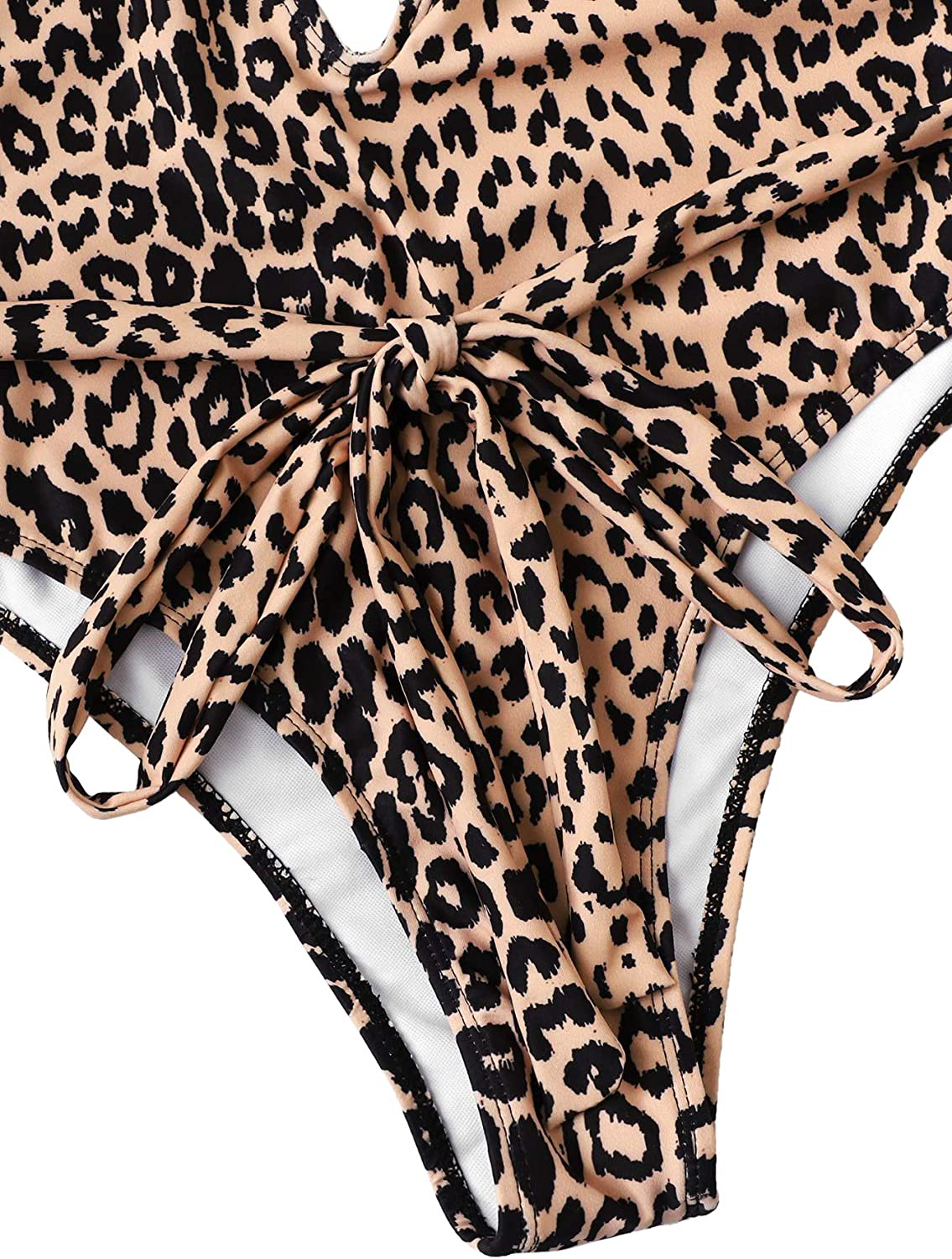 Sweatyrocks Women'S Sexy Bathing Suits Criss Cross Tie Knot Front Deep V Open Back Leopard One Piece Swimwear Apparel & Accessories > Clothing > Swimwear Kylie Max   