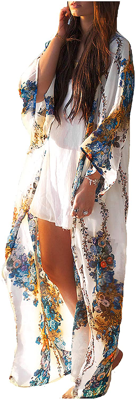 Wander Agio Womens Bikini Cover Ups Beach Casual Dress Coverup Swimsuits Long Cardigan Buttons Chiffon Apparel & Accessories > Clothing > Swimwear Kylie Max   