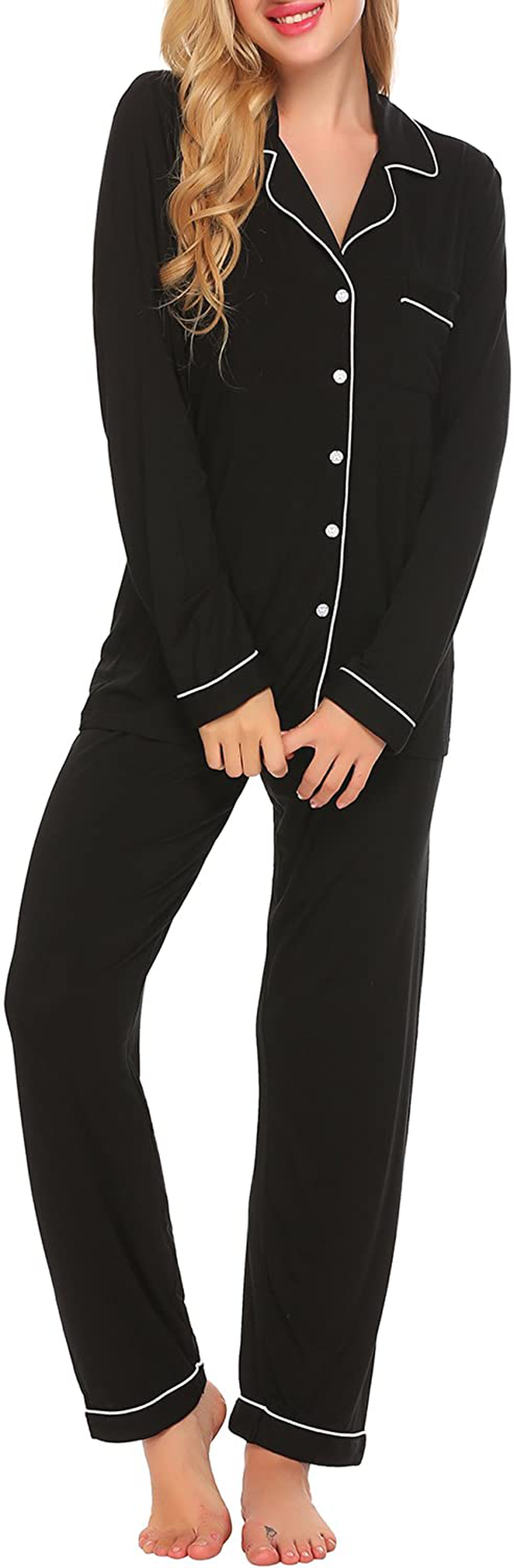 Ekouaer Pajamas Set Long Sleeve Sleepwear Womens Button down Nightwear Soft Pj Lounge Sets XS-XXL Apparel & Accessories > Clothing > Sleepwear & Loungewear > Pajamas Kylie Max   