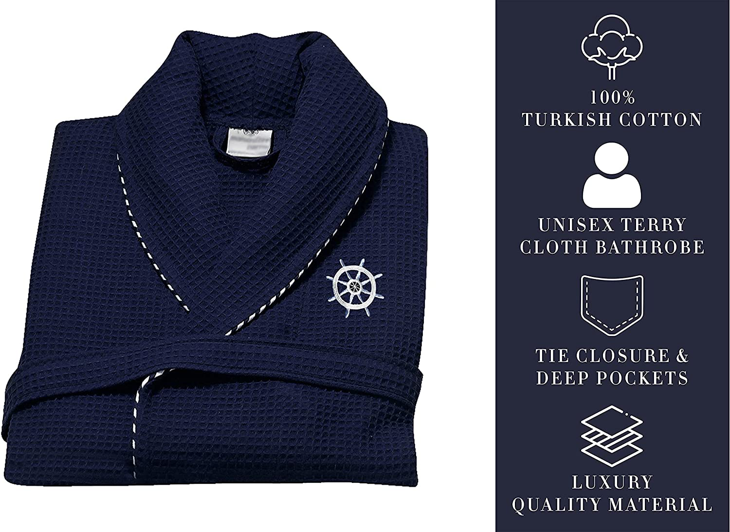 Classic Turkish Towels Luxury Nautical Spa Robe - Unisex Bathrobe Made with 100% Turkish Cotton Apparel & Accessories > Clothing > Sleepwear & Loungewear > Robes Kylie Max   