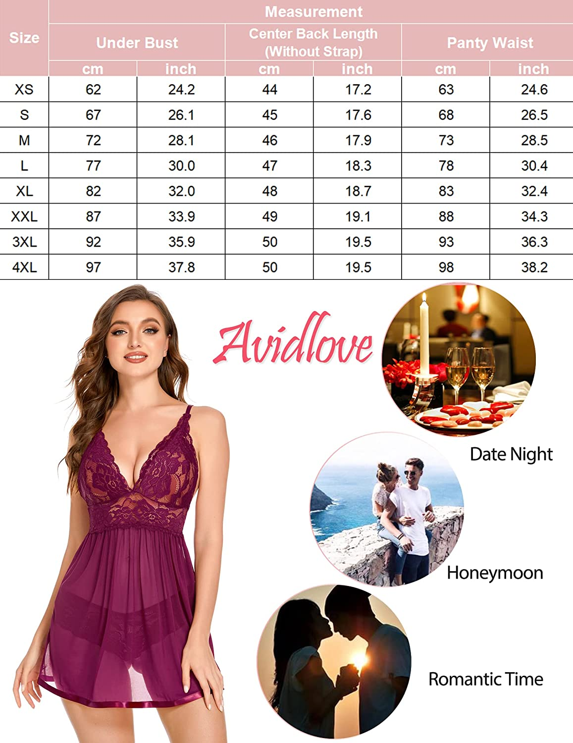 Avidlove Women Lingerie Lace Babydoll Strap Chemise Halter Teddy V Neck Sleepwear Apparel & Accessories > Clothing > Underwear & Socks > Lingerie Avidlove   