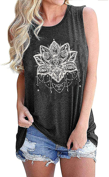QIANRUO Lotus Flower Tank Top Women Meditation Yoga Shirts Casual Workout Muscle Tank Top Summer Sleeveless Graphic Tees Vest Apparel & Accessories > Clothing > Activewear Kylie Max   