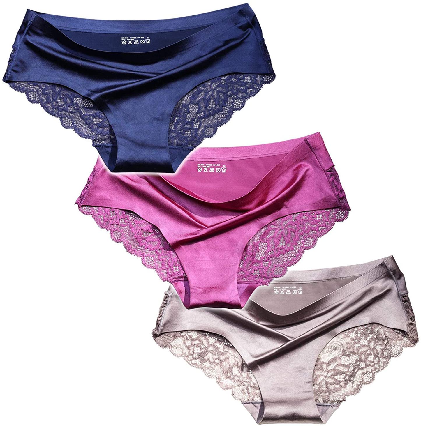 Sexy Lace Underwear for Women Frozen Silk Seamless Panties with Silky Tactile Touch 4 Pack, Assorted Colors S M L XL XXL3XL  ITAYAX 3-pack Sexy Assorted Small 