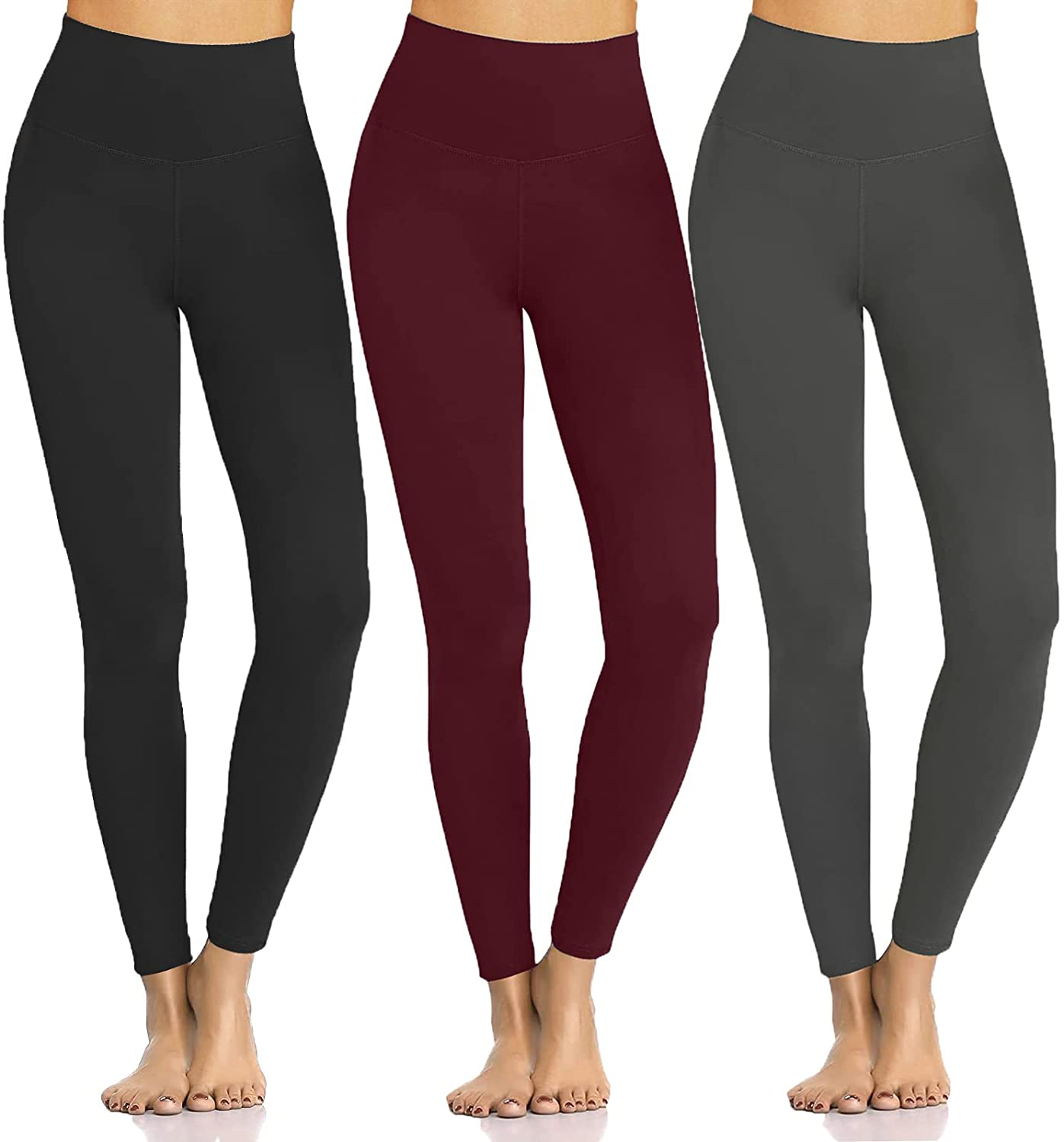 Women's Buttery Soft Leggings No See-Through High Waist Tummy Control Yoga Pants 3 Pack Spandex Workout Running Tights Apparel & Accessories > Clothing > Activewear Hi Clasmix Black&dark Grey&wine Red Large-X-Large 
