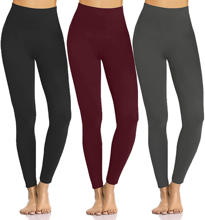 Women's Buttery Soft Leggings No See-Through High Waist Tummy Control Yoga Pants 3 Pack Spandex Workout Running Tights Apparel & Accessories > Clothing > Activewear Hi Clasmix Black&dark Grey&wine Red Large-X-Large 