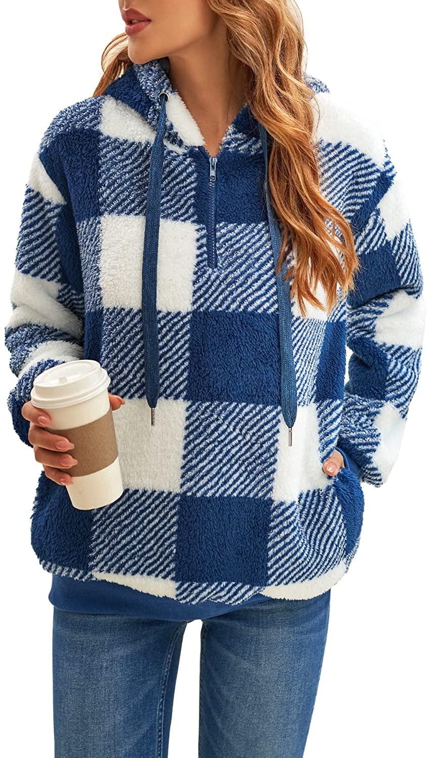 Nirovien Womens Sherpa Pullover Tie Dye Fuzzy Hoodie Double Fleece Sweatshirts Fluffy Oversized Plaid Outerwear Apparel & Accessories > Clothing > Activewear Kylie Max   