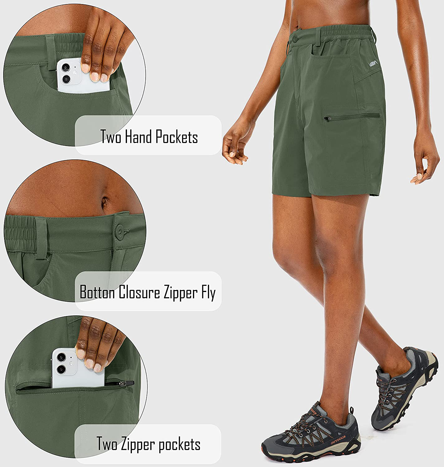 Viodia Women'S Hiking Cargo Shorts Quick Dry Stretch Lightweight Camping Shorts for Women with Zipper Pockets Apparel & Accessories > Clothing > Shorts Kylie Max   