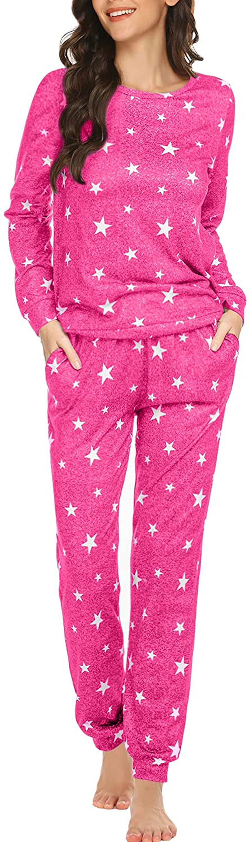 Ekouaer Womens Pajama Set Long Sleeve Sleepwear Star Print Nightwear Soft Pjs Lounge Sets with Pockets Apparel & Accessories > Clothing > Sleepwear & Loungewear > Pajamas Ekouaer A-rose Red White Star Medium 