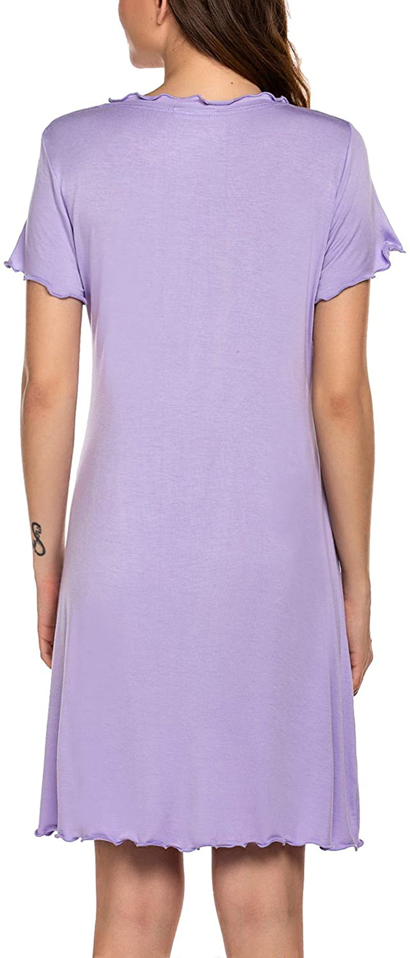 Ekouaer Womens Sleepshirt Short Sleeve Ruffle Seams Nightgown Soft Sleeping Shirts Loungewear Nightshirts Apparel & Accessories > Clothing > Sleepwear & Loungewear > Nightgowns Kylie Max   