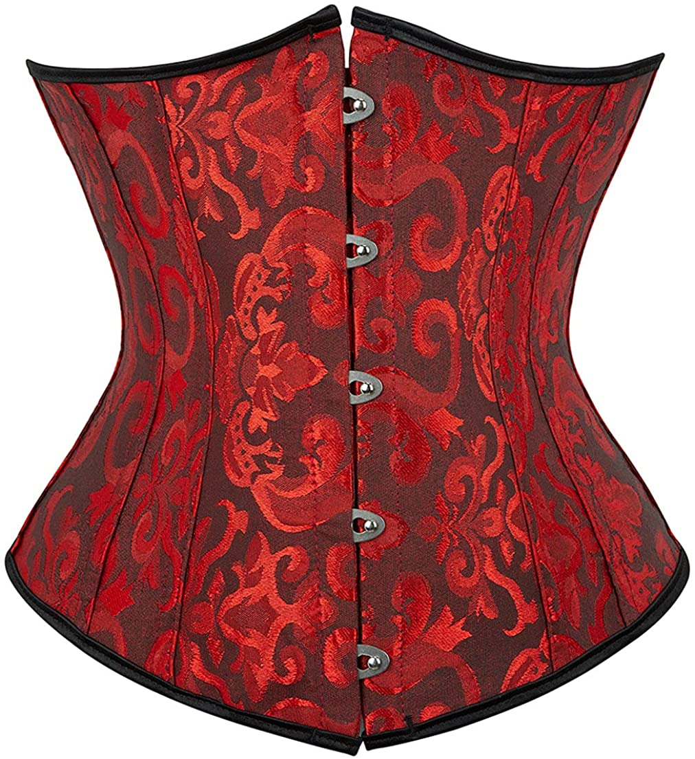 Frawirshau Women'S 9427 Lace up Boned Underbust Waist Trainer Corset Apparel & Accessories > Clothing > Underwear & Socks > Lingerie frawirshau Black and Red -9427 X-Large 