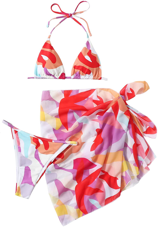 SOLY HUX Women'S 3 Piece Tie Dye Bikini Set Swimsuit with Sarongs Cover Ups Beach Skirt Bathing Suit Apparel & Accessories > Clothing > Swimwear Kylie Max   