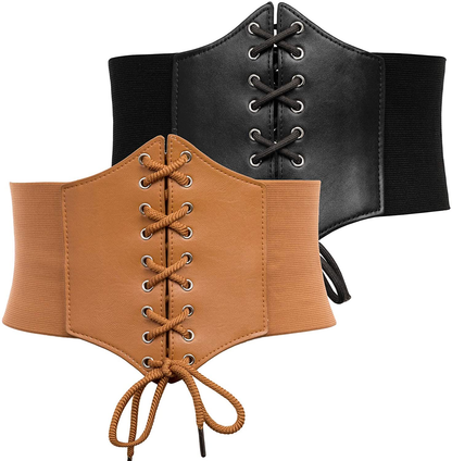 GRACE KARIN Lace-Up Cinch Belt Tied Corset Elastic Waist Belt Apparel & Accessories > Clothing Accessories > Belts GRACE KARIN Black + Brown X-Large 