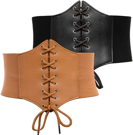 GRACE KARIN Lace-Up Cinch Belt Tied Corset Elastic Waist Belt Apparel & Accessories > Clothing Accessories > Belts GRACE KARIN Black + Brown X-Large 