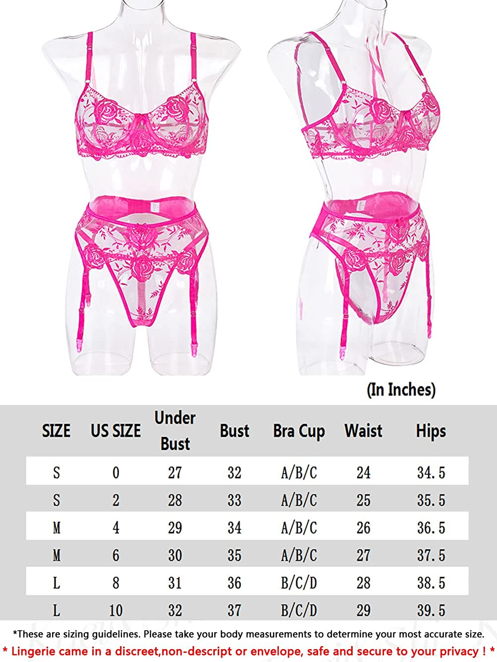 Kaei&Shi Floral Embroidered Mesh Sheer,Underwire Satin Bow,High Cut Thong,Belt Garter Lingerie Apparel & Accessories > Clothing > Underwear & Socks > Lingerie Kaei&Shi   