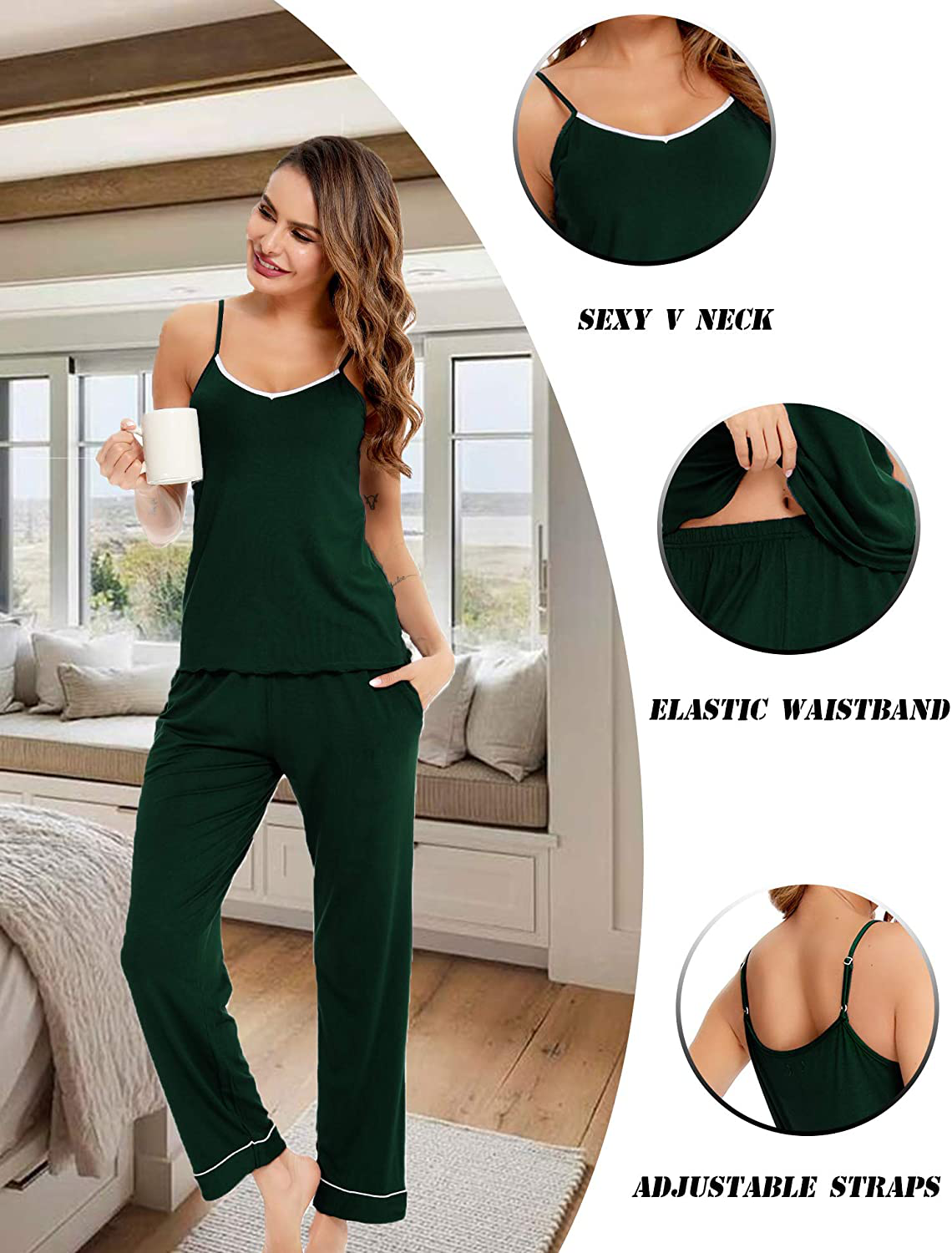 Lecgee Women'S Pajamas Set V-Neck Two Piece Sleepwear Spaghetti Strap Sleeveless Nightwear Apparel & Accessories > Clothing > Sleepwear & Loungewear Kylie Max   