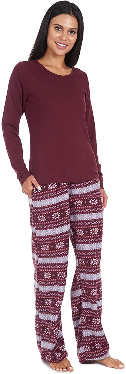 Cherokee Women's Soft Pajama Shirt and Pants Set Apparel & Accessories > Clothing > Sleepwear & Loungewear > Pajamas Cherokee Wine Fairisle Small 