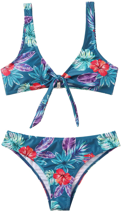 SweatyRocks Women's Sexy Bikini Swimsuit Tie Knot Front Leopard Print Swimwear Set Apparel & Accessories > Clothing > Swimwear SweatyRocks Tropical Multicolour X-Large 