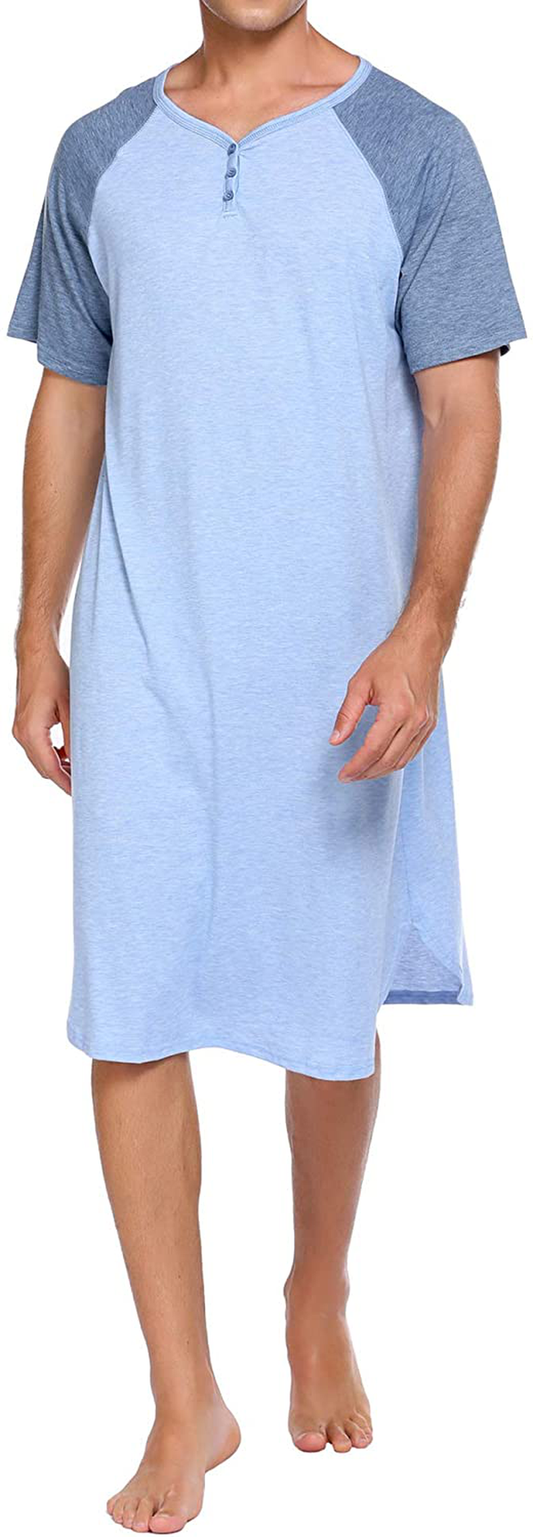 Ekouaer Sleepwear Men'S Nightshirt Short Sleeve Pajamas Comfy Big & Tall Henley Sleep Shirt M-XXXL Apparel & Accessories > Clothing > Sleepwear & Loungewear > Nightgowns Kylie Max   