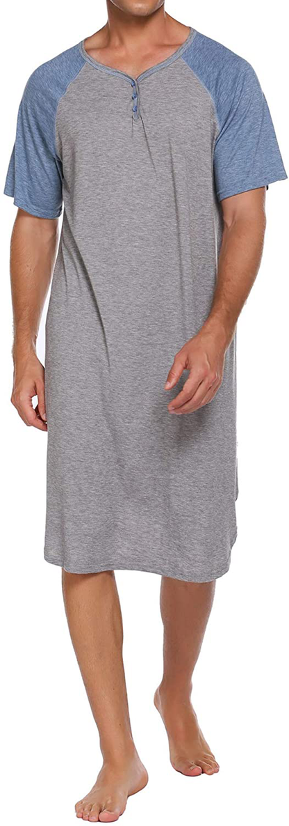 Ekouaer Sleepwear Men'S Nightshirt Short Sleeve Pajamas Comfy Big & Tall Henley Sleep Shirt M-XXXL Apparel & Accessories > Clothing > Sleepwear & Loungewear > Nightgowns Kylie Max   