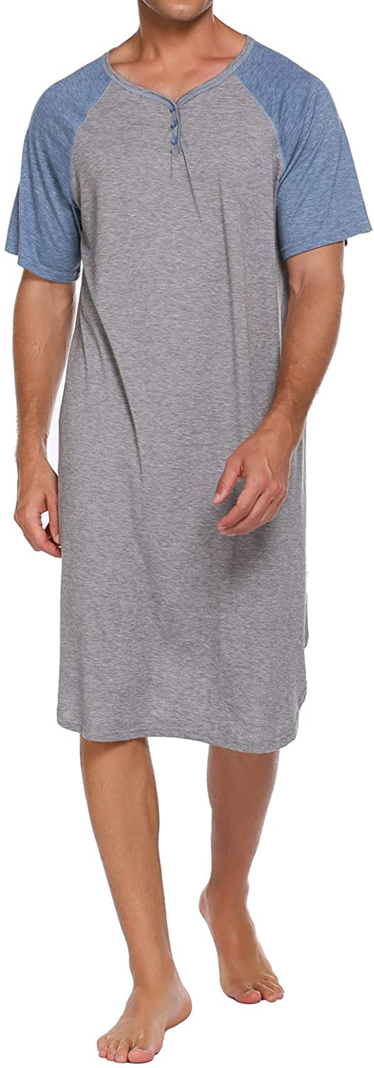 Ekouaer Sleepwear Men'S Nightshirt Short Sleeve Pajamas Comfy Big & Tall Henley Sleep Shirt M-XXXL Apparel & Accessories > Clothing > Sleepwear & Loungewear > Nightgowns Kylie Max   