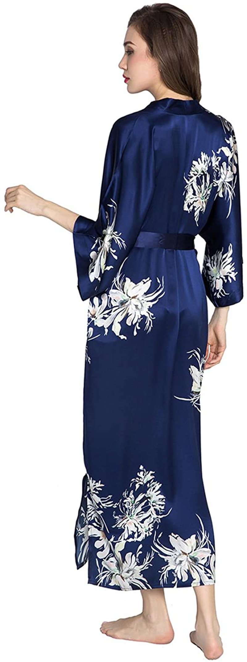 KIM+ONO Women'S Silk Kimono Robe Long - Floral Print Apparel & Accessories > Clothing > Sleepwear & Loungewear > Robes KIM+ONO   
