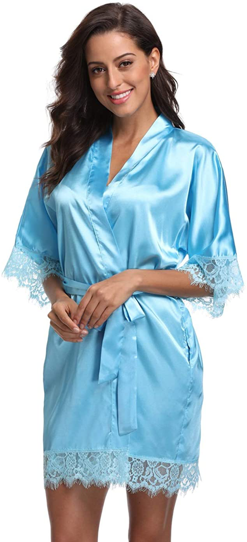 Original Kimono Women'S Lace-Trimmed Satin Short Kimono Robe Bathrobe Loungewear Apparel & Accessories > Clothing > Sleepwear & Loungewear > Robes Original Kimono   