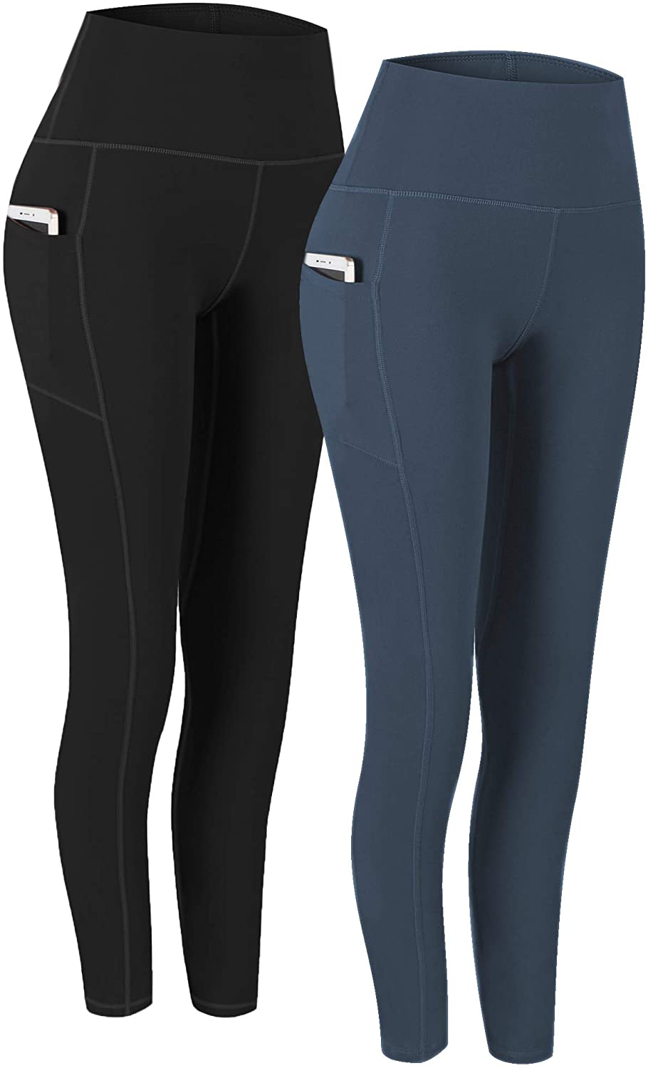 Fengbay 2 Pack High Waist Yoga Pants, Pocket Yoga Pants Tummy Control Workout Running 4 Way Stretch Yoga Leggings Apparel & Accessories > Clothing > Activewear Fengbay Black & Gray Blue Medium 