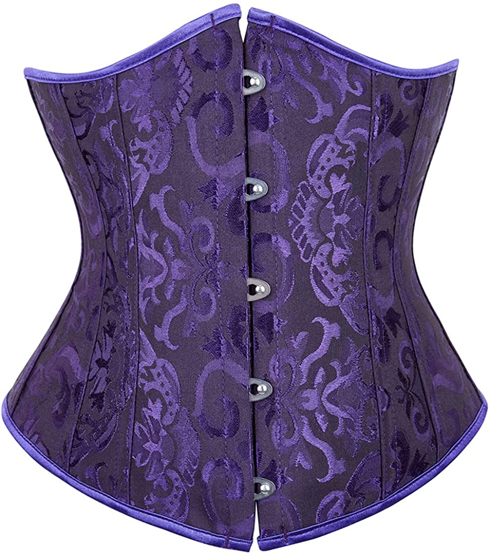 Frawirshau Women'S 9427 Lace up Boned Underbust Waist Trainer Corset Apparel & Accessories > Clothing > Underwear & Socks > Lingerie frawirshau Black Purple -9427 Waist:40"-41"/6XL 