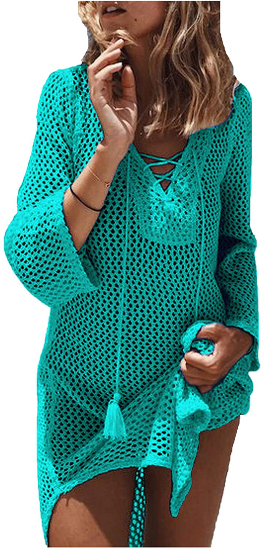 Wander Agio Beach Swimsuit for Women Sleeve Coverups Bikini Cover up Lace-Up Net Apparel & Accessories > Clothing > Swimwear Kylie Max   