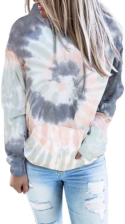 Eytino Women Hoodies Tops Tie Dye Printed Long Sleeve Drawstring Pullover Sweatshirts with Pocket(S-Xxl) Apparel & Accessories > Clothing > Activewear Kylie Max   