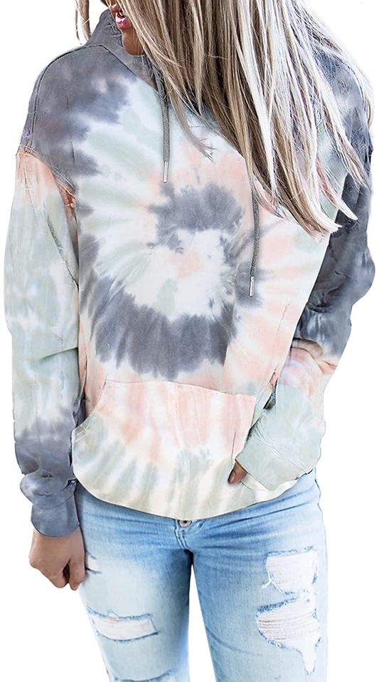 Eytino Women Hoodies Tops Tie Dye Printed Long Sleeve Drawstring Pullover Sweatshirts with Pocket(S-Xxl) Apparel & Accessories > Clothing > Activewear Kylie Max   