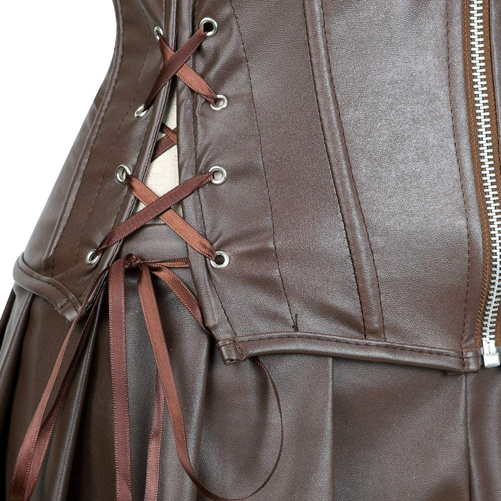 Frawirshau Faux Leather Corset Dress Corsets for Women Sexy Bustier Lingeire Corset Skirt Costume Apparel & Accessories > Clothing > Underwear & Socks > Lingerie frawirshau   