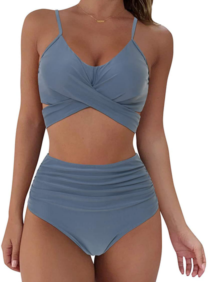 SUUKSESS Women Wrap Bikini Set Push Up High Waisted 2 Piece Swimsuits Apparel & Accessories > Clothing > Swimwear SUUKSESS 87 Grey 8-10 