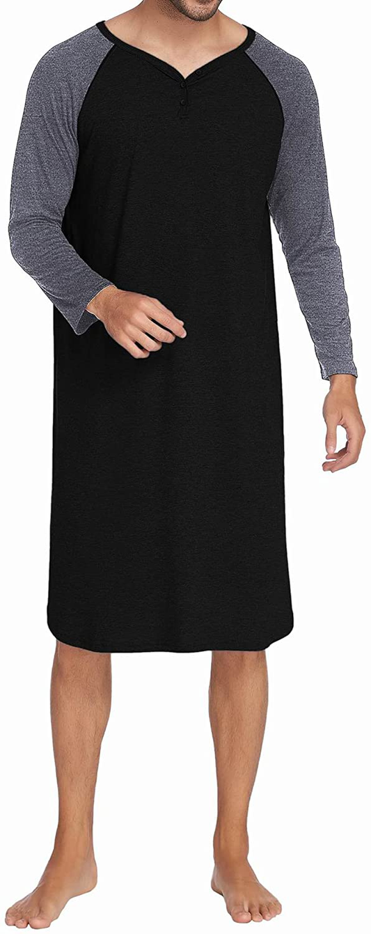 Ekouaer Sleepwear Men'S Nightshirt Casual Long Sleeve Pajamas Comfy Loose Long Henley Sleep Shirt S-XXL Apparel & Accessories > Clothing > Sleepwear & Loungewear > Nightgowns Kylie Max   