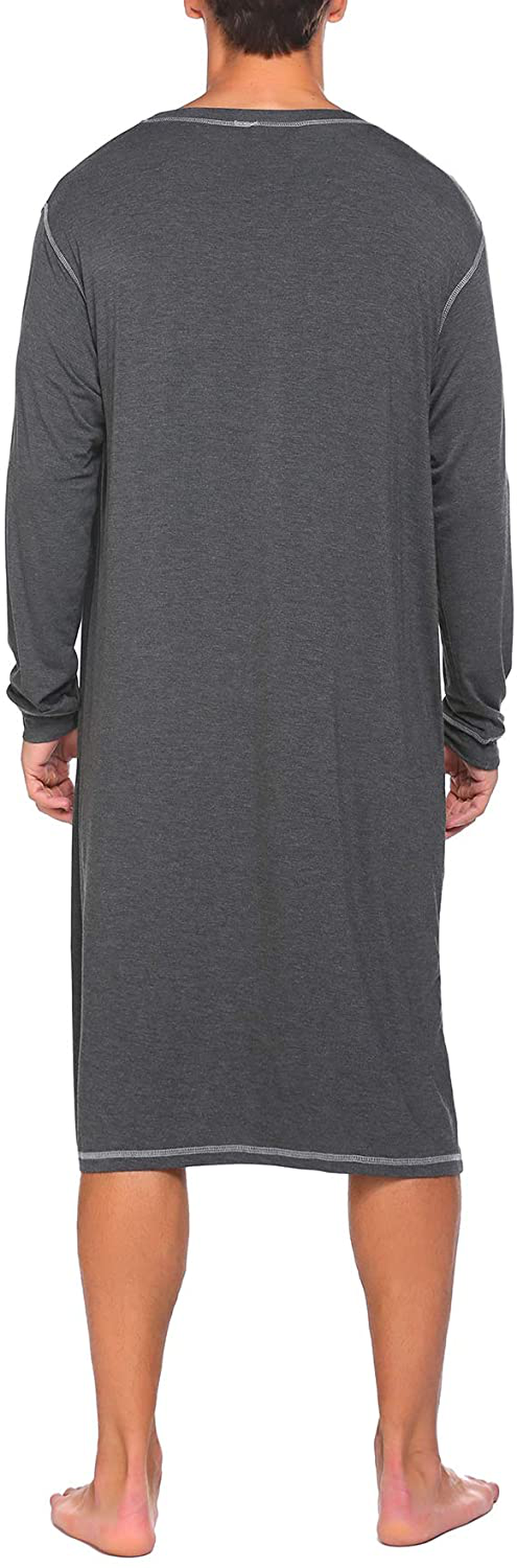 Ekouaer Men'S Nightshirt Long Sleeve Sleepwear Soft Comfy Nightgown Loose Sleep Shirt S-XXL Apparel & Accessories > Clothing > Sleepwear & Loungewear > Nightgowns Kylie Max   
