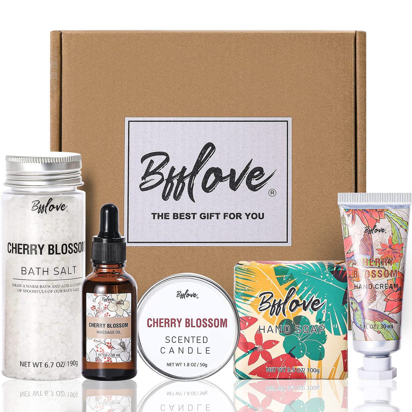 Gifts for Women, Bath and Body Set with Cherry Blossom Scent Spa Gift Set for Her, Including Massage Oil, Scented Candle, Bath Salt, Hand Cream and Soap. Christmas Gifts Box for Women,5 Pcs Bath Set Arts & Entertainment > Party & Celebration > Gift Giving # BFFLOVE   