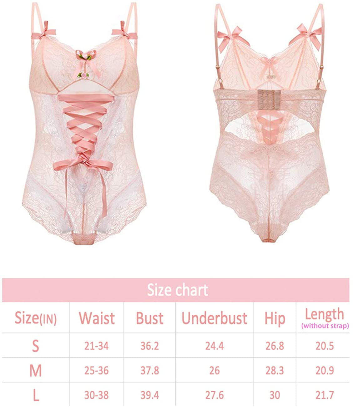 Lolita Lingerie Anime Pink Roses Lace Corset Teddies Romper Jumpsuit See Through Bodysuit for Women Apparel & Accessories > Clothing > Underwear & Socks > Lingerie Carinaca   